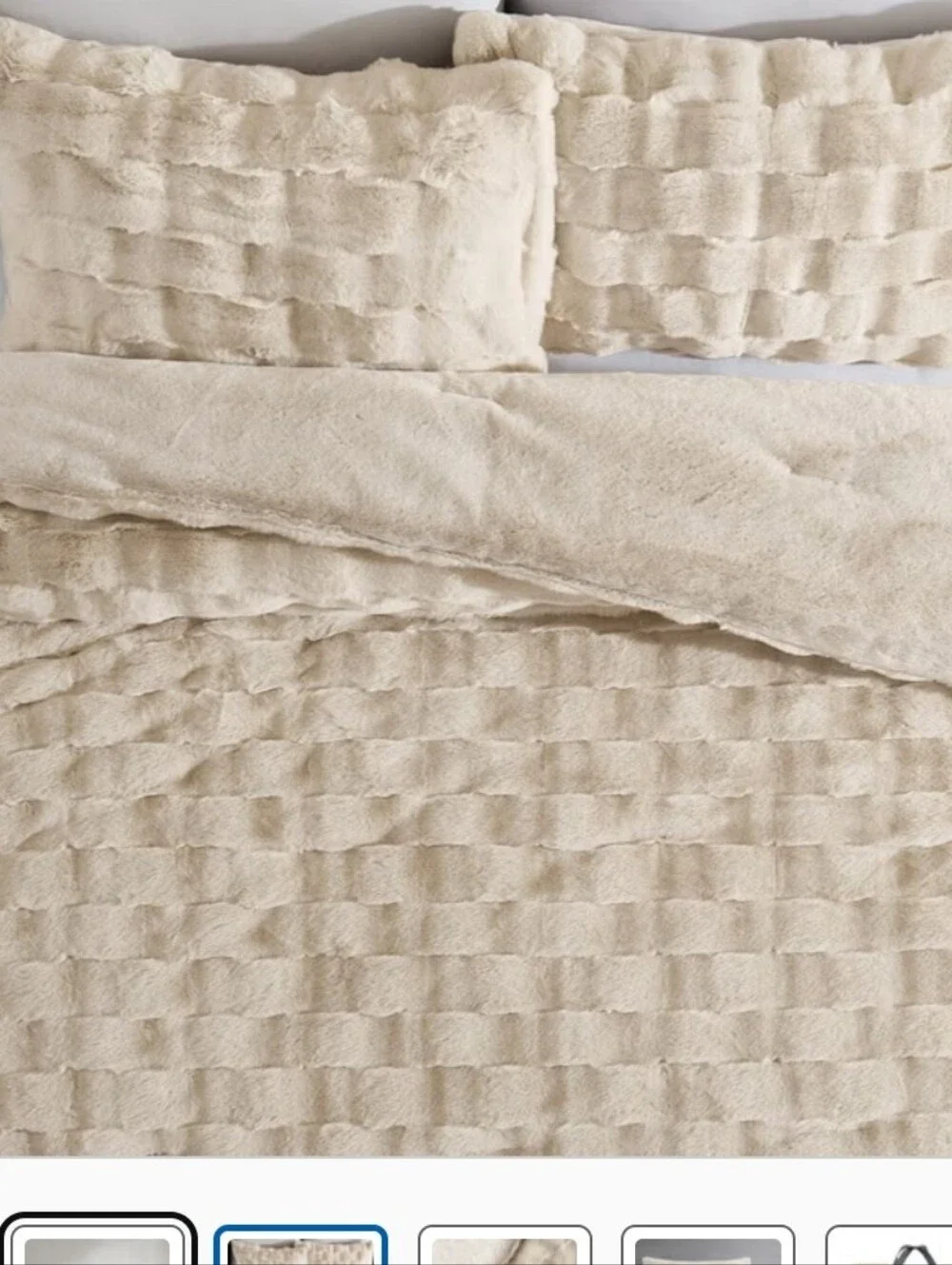 FRYE KING Luxury Bubble Faux Fur Comforter 3 Piece Set, Cream - Reversible